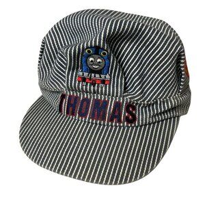 Thomas The Tank Engin Hat Boys Blue White Striped Train Engineer Embroidered Cap